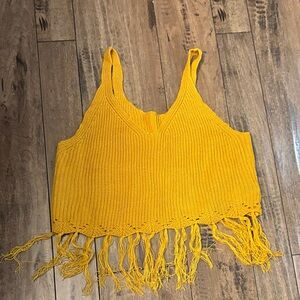 Yellow Fringe Knit Tank Top